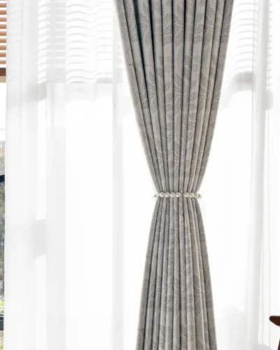 Botanic jacquard curtain with sheer layers in bright room setting