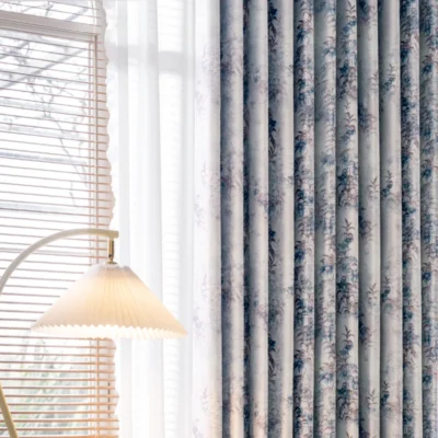 watercolor floral curtain in soft lavender and misty blue