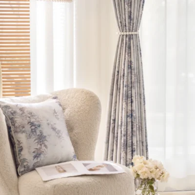 watercolor floral curtain close-up