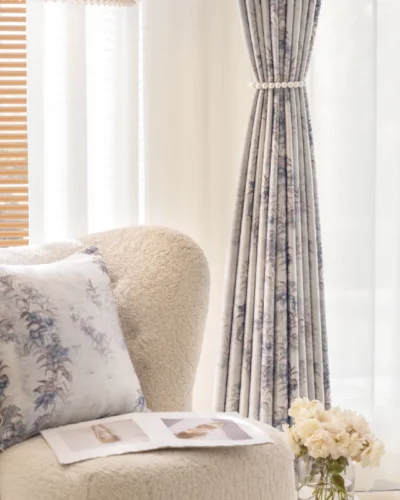 watercolor floral curtain close-up