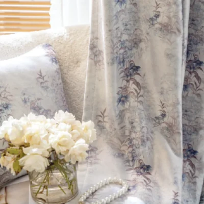 watercolor floral curtain close-up