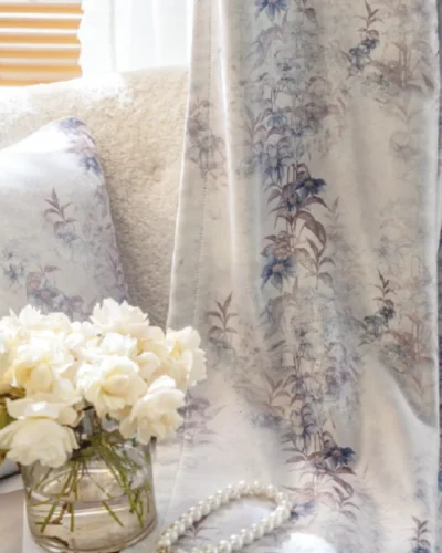 watercolor floral curtain close-up