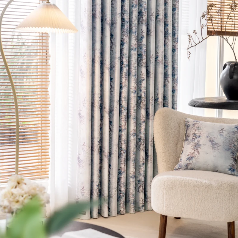 watercolor floral curtain close-up