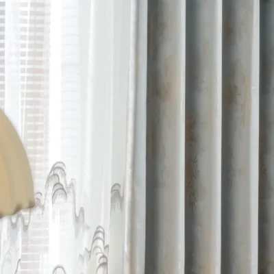 Zen Bamboo Curtain layering effect with sheer panel and bamboo weave