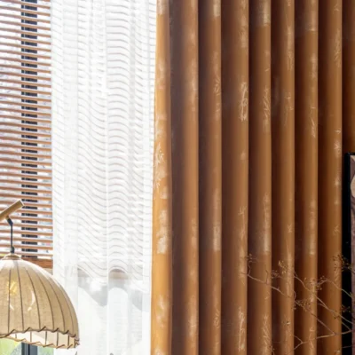 Zen Bamboo Curtain close-up – High-density bamboo weave texture in warm brown
