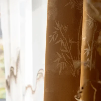 Zen Bamboo Curtain in warm brown tone with soft bamboo shadow pattern