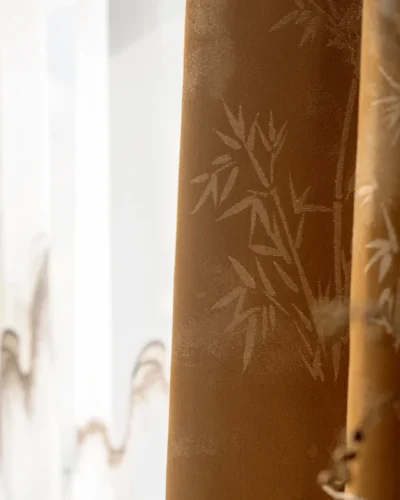 Zen Bamboo Curtain in warm brown tone with soft bamboo shadow pattern
