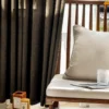 Earthline Curtain in charcoal brown styled with neutral-toned decor – soft woven texture and natural daylight by Lemonhone.