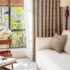Floral Realm curtain with elegant jacquard texture, styled in a bright living room with neutral furniture.