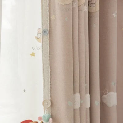 Love & Sweetheart Curtain Set – Pink Embroidered Drapes with Sheer Layer for Kids’ Room