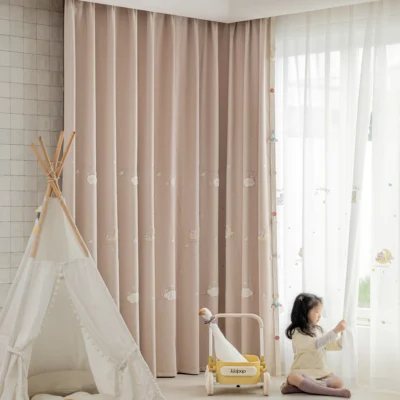 pink embroidered kids curtain