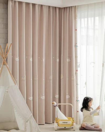 pink embroidered kids curtain