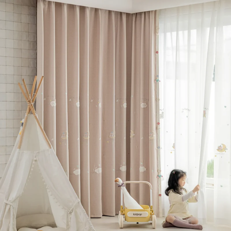pink embroidered kids curtain