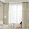 Measuring Forest King Curtain during installation – close-up of jacquard fabric and playful lion tieback