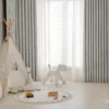 Blush Sweet Curtain in kids' room with soft pastel stripes and jacquard texture