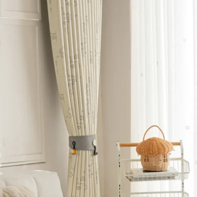 Close-up of Playful Construction Curtain hanging in a child’s room