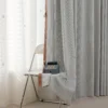 Minimal striped curtain in mist grey with soft vertical lines, ideal for cozy kids’ spaces