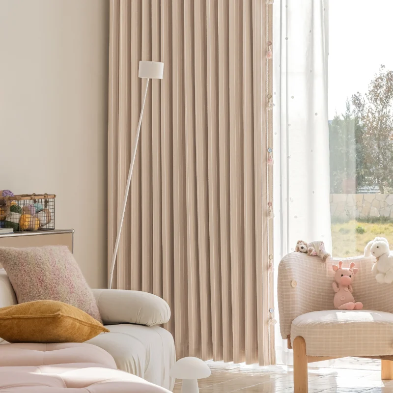 Blush Sweet Curtain – Striped Drapes Framing a Cozy Corner