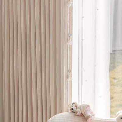 pink embroidered kids curtain