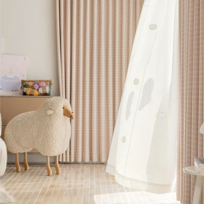 Gridline Whisper Curtain displayed in a modern interior with soft woven texture and subtle check pattern