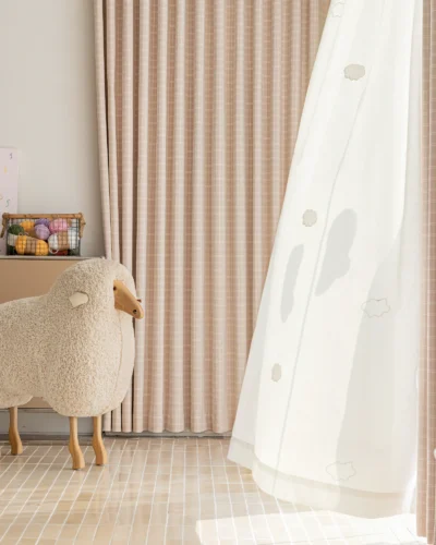 Gridline Whisper Curtain displayed in a modern interior with soft woven texture and subtle check pattern