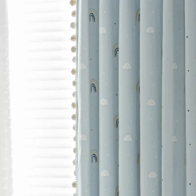 Blue Sky Rainbow Curtain with jacquard texture and sheer white lining