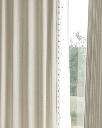 Sky Glaze Curtain in natural daylight showing soft jacquard texture and elegant drape