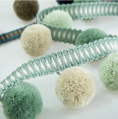 Cloud Dream Large Pom Pom Fringe in soft pastel tones – decorative trim for curtains and upholstery