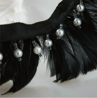 Black feather curtain trim with pearl beads – Hera style