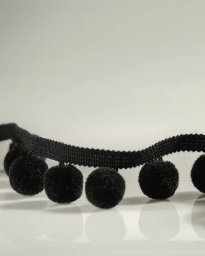 Serene Pom Fringe – soft black pom pom trim for curtains and cushions