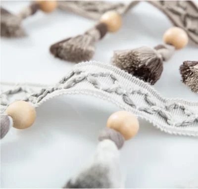 Norwegian Forest Wood Bead Tassel Trim – Close-up Texture and Bead Details