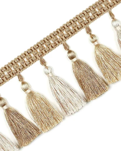 Color Isle Tassel Fringe Trim – Sand Beige Curtain Trim Detail