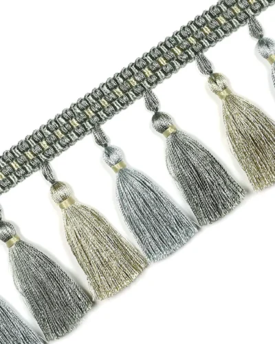 Color Isle Tassel Fringe Trim – Grey and White Gradient Curtain Trim