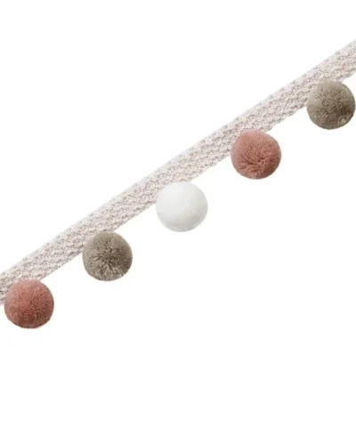 Blush, ivory, and taupe pom pom tassel trim – decorative curtain fringe