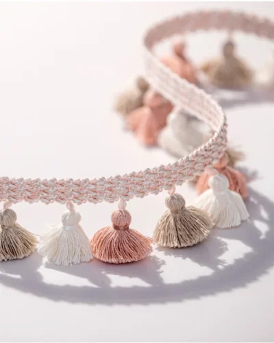 Blush pink and ivory curtain tassel trim – Eden Garden Fringe by Lemonhone