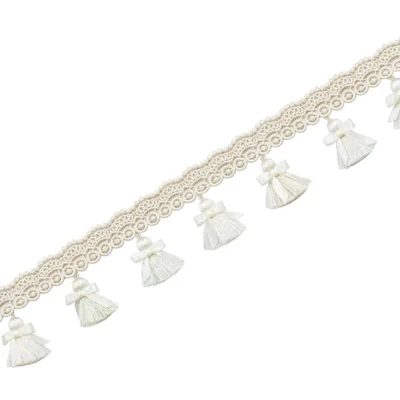 Elysee Curtain Tassel Fringe Trim in ivory white – elegant curtain trim for classic interiors