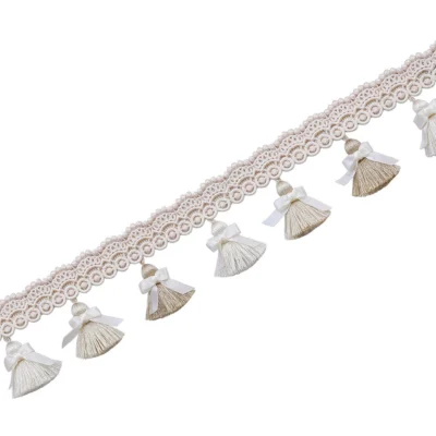 Elysee Curtain Tassel Fringe Trim in blush pink and ivory – decorative curtain trim for classic interiors