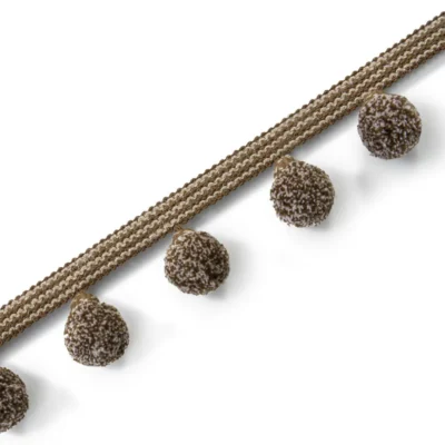 Dark Brown Vine Cotton-Linen Pom Pom Trim for Curtains and Home Decor