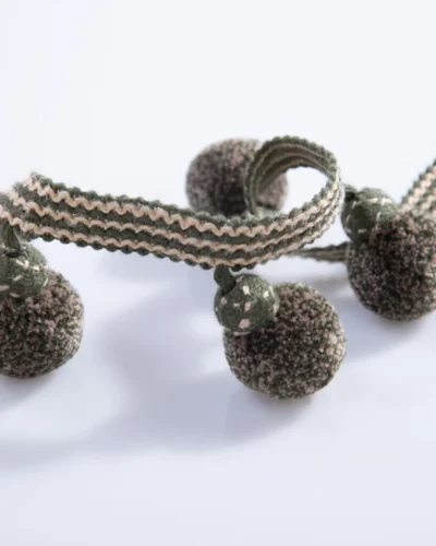 Olive Green Woven Pom Pom Trim for Curtain and Upholstery Decoration