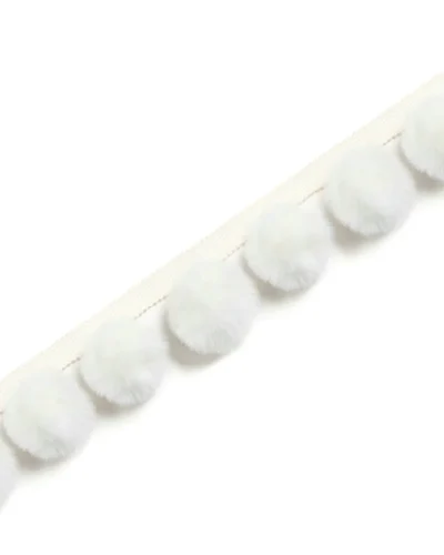 Miss COCO white velvet pom pom trim – soft decorative fringe for curtains