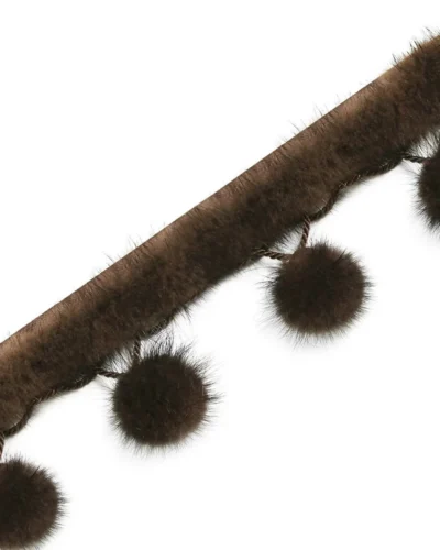 Brown fluffy pom pom fringe trim with natural fiber texture – Mink Whisper Trim
