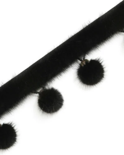 Mink Whisper Trim in black – Fluffy decorative pom pom fringe for curtains and upholstery