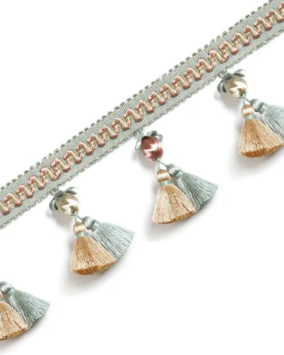 Versailles Grove Curtain Tassel Trim – green and blush double tassels with pearl details for elegant curtains