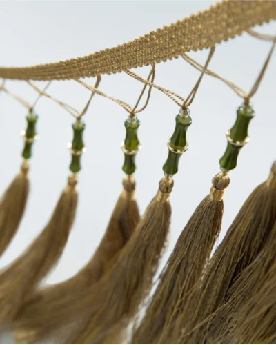 Zen bamboo curtain fringe in light olive green with soft tassels
