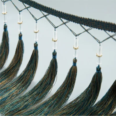 Zen bamboo curtain fringe in deep green with glossy tassels