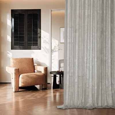 Botanic Veil Curtain in a modern living room with natural light filtering through textured sheer fabric