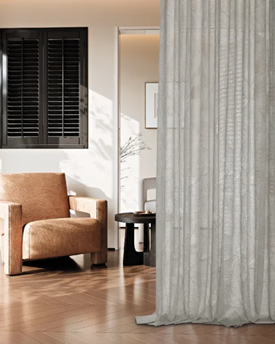 Botanic Veil Curtain in a modern living room with natural light filtering through textured sheer fabric