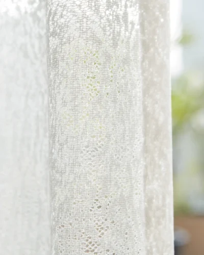 Whisper Texture sheer curtain hanging – light jacquard fabric with textured wave pattern