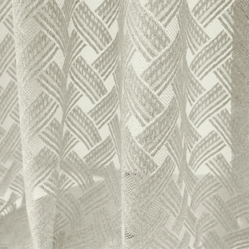 Front view of Serene Weave Sheer Curtain with geometric jacquard texture
