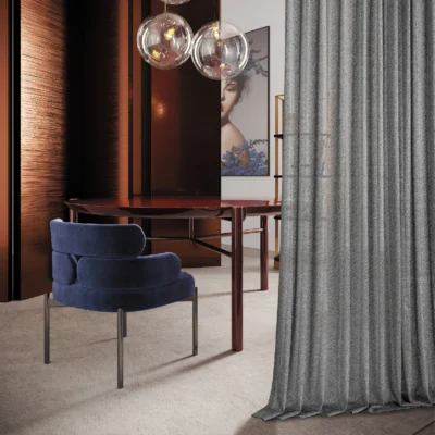 Lightflow lace curtain in a modern interior, filtering light with elegant texture.